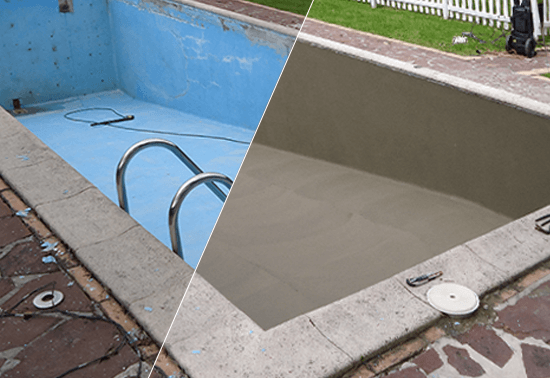 Piscina antes y después de ser impermeabilizada